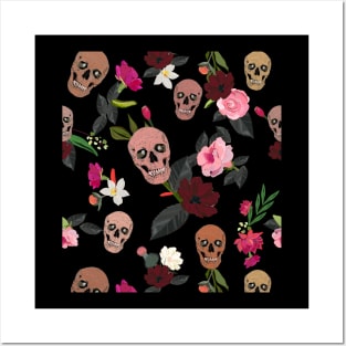 Skull and roses, vanilla, cosmos flower Posters and Art